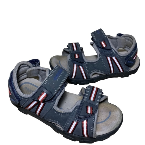 Geox Boy Size 32 Breathable Hook and Loop Blue Sandal Suede insole Open Toe Shoe - Picture 1 of 9